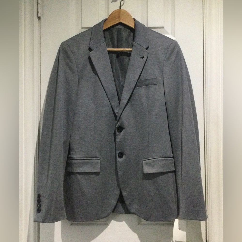 BNWT Zara Men's Gray Sport Coat With Palm Tree Lapel Pin